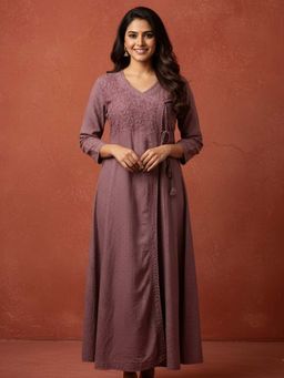 The Chikan Label - Choco Cotton Chikankari Slit Angrakha