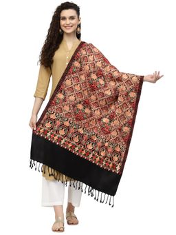 Anekaant - Lush Black & Multi Floral Embroidered Acrowool Shawl