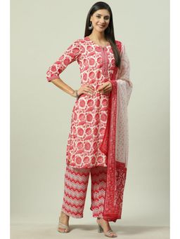 Biba - Red & White Printed Palazzo (Set of 3)