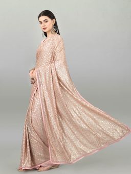 Odette - Pink Georgette Sequins Saree with Unstitched Blouse