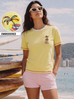 Bewakoof - Women's Yellow Embroidered T-Shirt