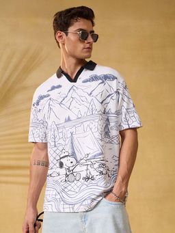 The Souled Store - Official Peanuts Campfire Men Oversized Polo T-Shirt