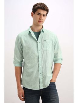 Allen Solly - Men Green Stripe Full Sleeves Casual Shirt