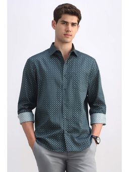 Allen Solly - Men Teal Print Full Sleeves Casual Shirt