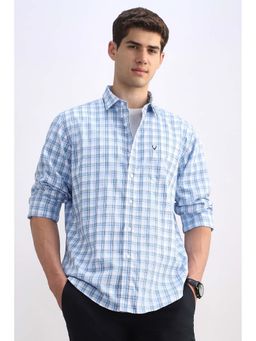 Allen Solly - Men Light Blue Regular Fit Check Full Sleeves Casual Shirt