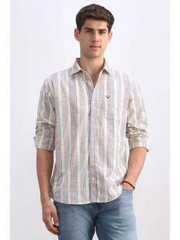 Allen Solly - Men Beige Stripe Full Sleeves Casual Shirt