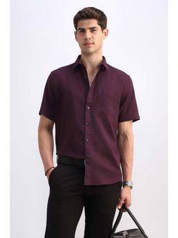 Allen Solly - Men Purple Textured Half Sleeves Casual Shirt