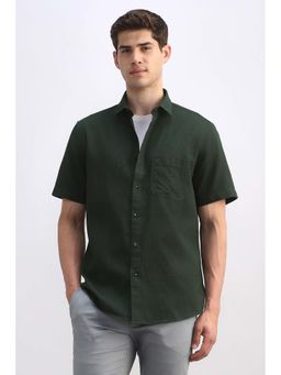 Allen Solly - Men Green Textured Half Sleeves Casual Shirt