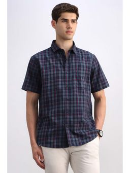 Allen Solly - Men Navy Blue Check Half Sleeves Casual Shirt