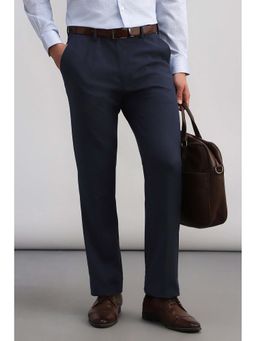 Allen Solly - Men Navy Blue Textured Formal Trousers