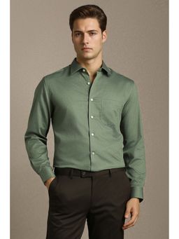 Louis Philippe - Men Olive Textured Full Sleeves Formal Shirt