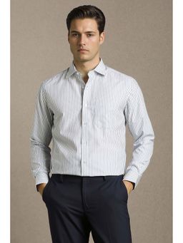 Louis Philippe - Men White Stripe Full Sleeves Formal Shirt