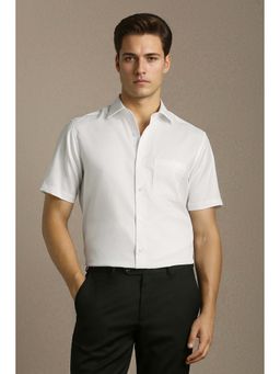 Louis Philippe - Men White Textured Half Sleeves Formal Shirt