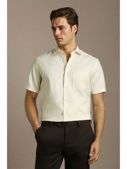 Louis Philippe - Men Cream Textured Half Sleeves Formal Shirt