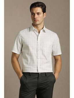 Louis Philippe - Men White Check Half Sleeves Formal Shirt