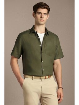 Louis Philippe - Men Olive Solid Half Sleeves Formal Shirt