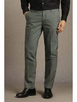 Louis Philippe - Men Green Slim Fit Textured Flat Front Formal Trousers