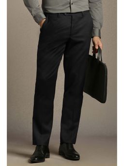 Louis Philippe - Men Black Slim Fit Solid Flat Front Formal Trousers
