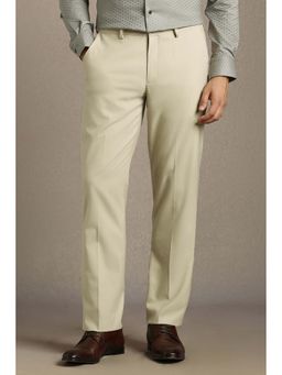 Louis Philippe - Men Beige Regular Fit Textured Flat Front Formal Trousers