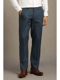 Louis Philippe - Men Navy Blue Regular Fit Solid Flat Front Formal Trousers