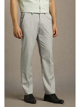 Louis Philippe - Men Grey Regular Fit Textured Flat Front Formal Trousers