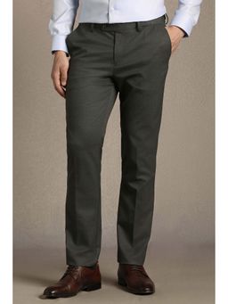 Louis Philippe - Men Dark Grey Slim Fit Solid Flat Front Formal Trousers