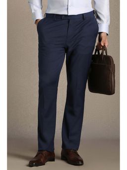 Louis Philippe - Men Navy Blue Slim Fit Solid Flat Front Formal Trousers