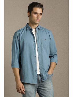 Louis Philippe - Men Light Blue Slim Fit Solid Full Sleeves Casual Shirt