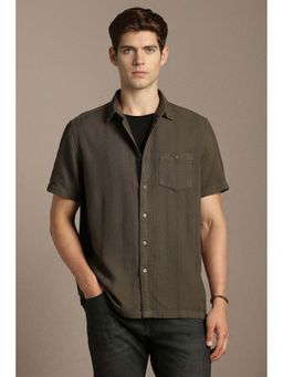 Louis Philippe - Men Brown Slim Fit Textured Half Sleeves Casual Shirt