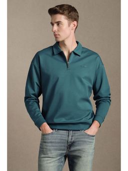 Louis Philippe - Men Casual Teal Solid Sweatshirt