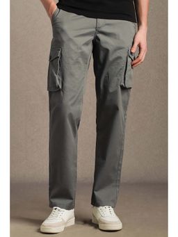 Louis Philippe - Men Grey Regular Fit Solid Flat Front Casual Trousers