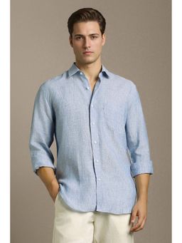Louis Philippe - Men Light Blue Textured Full Sleeves Casual Shirt