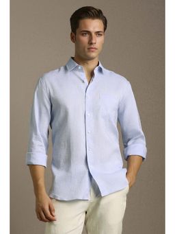 Louis Philippe - Men Light Blue Textured Full Sleeves Casual Shirt