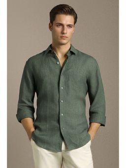 Louis Philippe - Men Green Textured Full Sleeves Casual Shirt