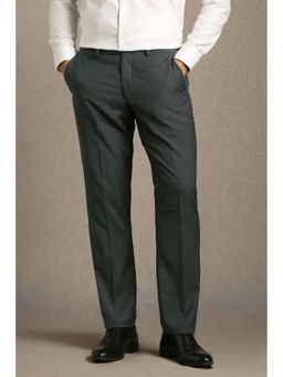 Louis Philippe - Men Grey Slim Fit Check Flat Front Formal Trousers