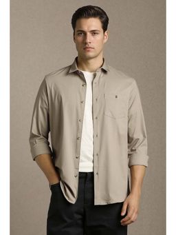 Louis Philippe - Men Beige Slim Fit Solid Full Sleeves Casual Shirt