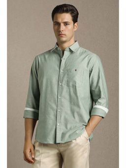 Louis Philippe - Men Green Slim Fit Solid Full Sleeves Casual Shirt