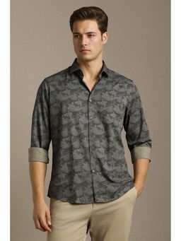 Louis Philippe - Men Grey Slim Fit Print Full Sleeves Casual Shirt