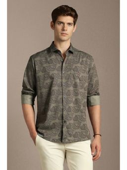 Louis Philippe - Men Dark Grey Slim Fit Print Full Sleeves Casual Shirt