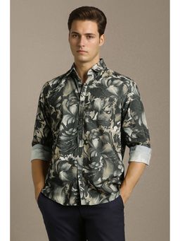 Louis Philippe - Men Grey Slim Fit Floral Print Full Sleeves Casual Shirt