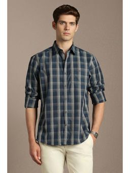 Louis Philippe - Men Navy Blue Slim Fit Check Full Sleeves Casual Shirt
