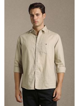 Louis Philippe - Men Beige Slim Fit Solid Full Sleeves Casual Shirt