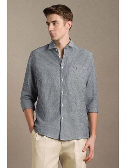Louis Philippe - Men Grey Slim Fit Stripe Full Sleeves Casual Shirt