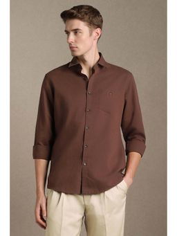 Louis Philippe - Men Brown Slim Fit Solid Full Sleeves Casual Shirt