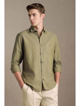 Louis Philippe - Men Olive Slim Fit Solid Full Sleeves Casual Shirt