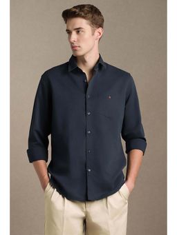 Louis Philippe - Men Navy Blue Slim Fit Solid Full Sleeves Casual Shirt