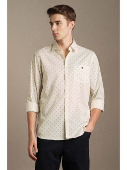 Louis Philippe - Men Off White Slim Fit Print Full Sleeves Casual Shirt