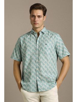 Louis Philippe - Men Light Blue Slim Fit Print Half Sleeves Casual Shirt