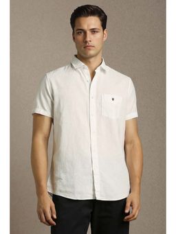 Louis Philippe - Men White Slim Fit Solid Half Sleeves Casual Shirt