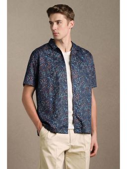 Louis Philippe - Men Navy Blue Slim Fit Print Half Sleeves Casual Shirt